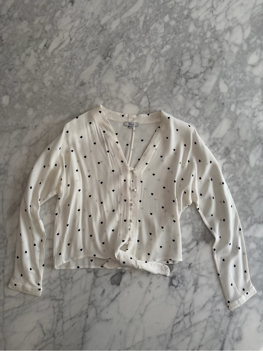 Rails Cream Button-Front Blouse with Black Heart Print